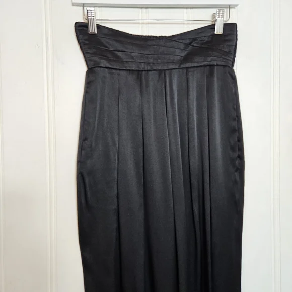 Vintage 100% Silk Pants Womens Size 6 Black High Waist Ruched Buttoned Back - Picture 2 of 12